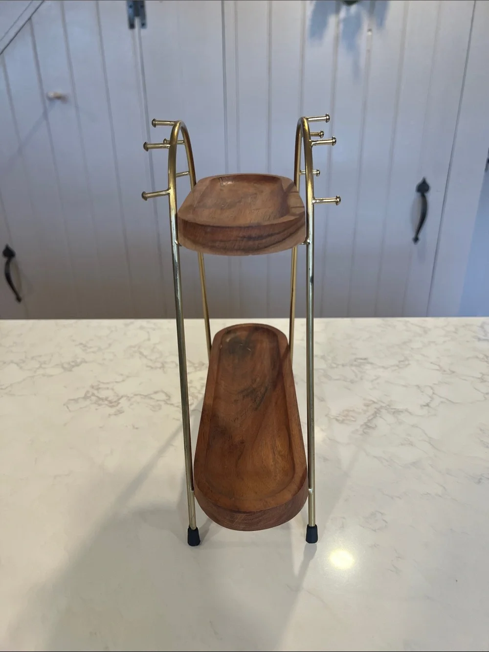 Two-Tier Wood Vanity Tray with Gold Metal Frame - Brown/Gold